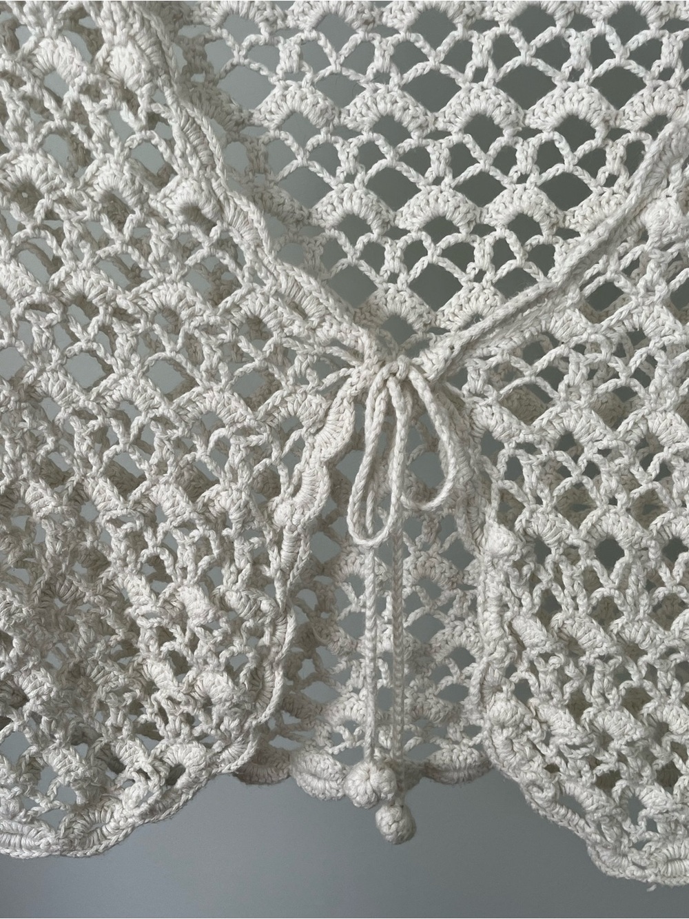 Y2K Whimsical Handmade Crochet Tie-Front Short Sleeve Cardigan - Picture 3 of 13